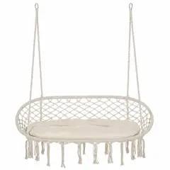 GENERICO - Silla Columpio Colgante Acero Poliéster y Algodón 2 Personas 130 cm x 75 cm x 40 cm Outsunny