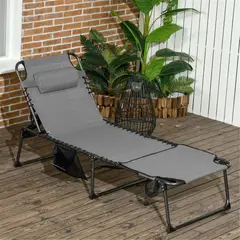 GENERICO - Silla Cama Asoleadora Plegable Negro y Gris en Acero, Malla y Poliéster