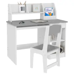 GENERICO - Escritorio Infantil Con Silla y Organizador 90 cm x 45 cm x 90 cm Gris PawHut