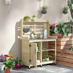 GENERICO - Caseta Bodega Organizador de Jardín Madera de Abeto 112 cm x 47 cm x 146 cm Color Natural PawHut