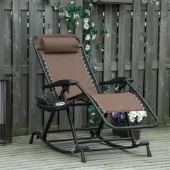 GENERICO - Silla Reclinable de Jardín Tipo Mecedora con Sistema de Doble Bungee Marco de Acero Color Café