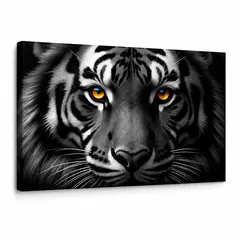 undefined - Lienzo Cuadro Blanco y Negro Tigre 93x60cm