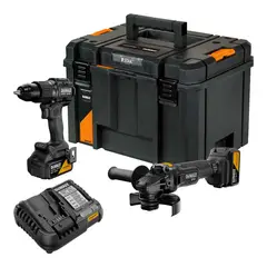 DEWALT - Kit Taladro Percutor 1/2pg + Pulidora 4-1/2pg 20V Brushless + 2 Baterias 5ah + Cargador + Caja Plastica / Mclaren