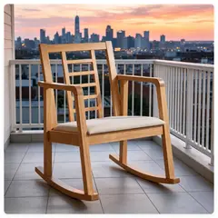 GENERICO - Silla para Exterior Madera Beige con Brazos Mecedora Ergonómica