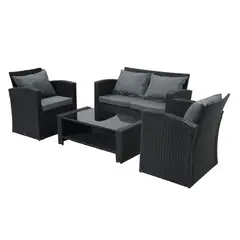 VIRTUAL MUEBLES - Sala de Terraza Mimbe Negro y Gris