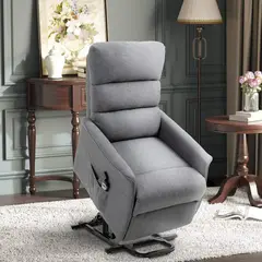 GENERICO - Silla Reclinable Comfort Tela 1 Puesto Eléctrica con Reposapiés con Control Remoto Gris 66 x 94 cm