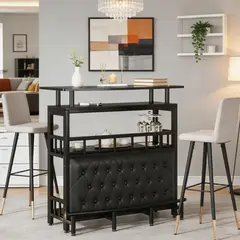GENERICO - Mueble Bar Madera y Hierro 111 x 112 x 42 cm Negro