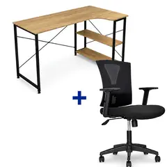 undefined - Combo Escritorio Con Repisas Inferiores Café Silla Gerente Niza