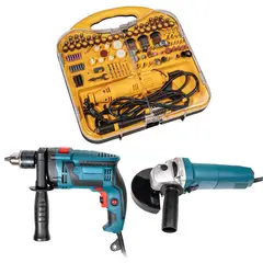 ENERGY PLUS - Combo Taladro Percutor 3/8 Pulgadas 850W Pulidora 4 1/2 Pulgadas 670W 11000 RPM y Mototool Eléctrico Profesional