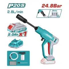 TOTAL TOOLS - Hidrolavadora Batería 20V 24.8 Bar 359.7 PSI 2.8L/Min + 1 Batería 2Ah + Cargador + Accesorios