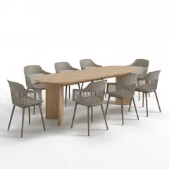 VIRTUAL MUEBLES - Juego de Comedor Ted Mesa 8 Puestos + 8 Sillas Taupe