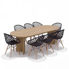 VIRTUAL MUEBLES - Juego de Comedor Ted Mesa 8 Puestos + 8 Sillas Negro