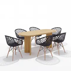 VIRTUAL MUEBLES - Juego de Comedor Ted Mesa 6 Puestos + 6 Sillas Negro