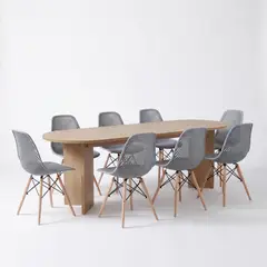 VIRTUAL MUEBLES - Juego de Comedor Ted Mesa 8 Puestos + 8 Sillas Gris