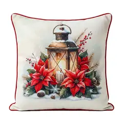 UNOXUNO - Cojín Decorativo Cuadrado 45x45 cm Navideño Flor Farol Beige