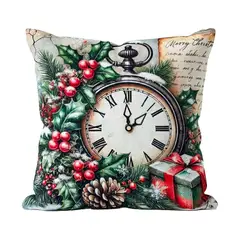 UNOXUNO - Cojín Decorativo Cuadrado 45x45 cm Navideño Reloj Beige