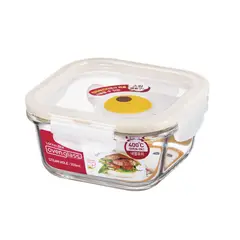 ESTRA - Recipiente 300ml Vidrio Cuadrado Tapa Hermética