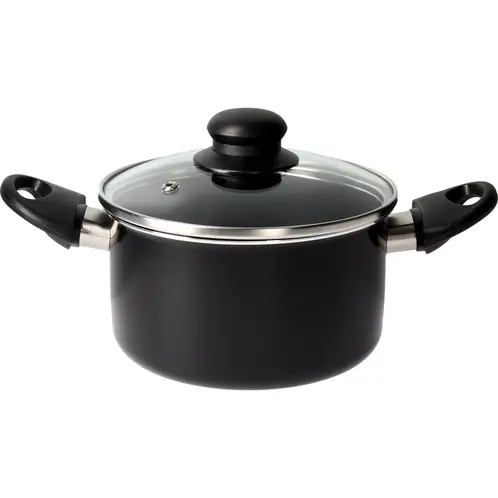 CASA BONITA - Olla Antiadherente en Aluminio 16cm 1.7 Litros Negra Tapa Vidrio