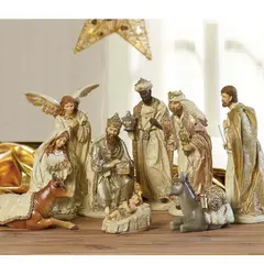 undefined - Pesebre Navideño 9 Piezas 30cm Resina Dorado
