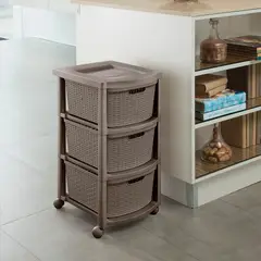 RIMAX - Cajonero Plástico Shia 3 Gavetas Con Ruedas 33X66X39 cm Café