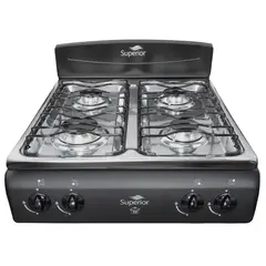 SUPERIOR - Estufa Sobremesa Acero Inoxidable 52 cm Gas Propano 4 Puestos Negro