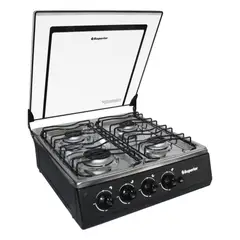 SUPERIOR - Estufa Sobremesa Acero Inoxidable 52 cm Gas Propano 4 Puestos Negro