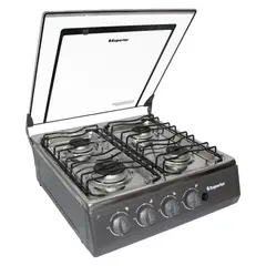 SUPERIOR - Estufa Sobremesa Acero Inoxidable 52 cm Gas Propano 4 Puestos Negro