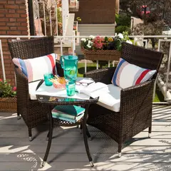 JUST HOME COLLECTION - Juego de Balcón / Bistro / Patio Exterior 3 Piezas Ratán Sintético Sidney Café
