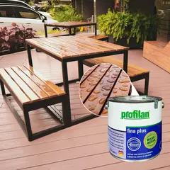 PROFILAN - Pintura para madera en exterior base agua color teca 2.5 lts fina plus