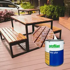 PROFILAN - Pintura para madera en exterior base agua color teca 5 lts fina plus