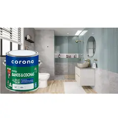 CORONA - Pintura para Interior Baños y Cocinas Blanco Mate 1 Galón