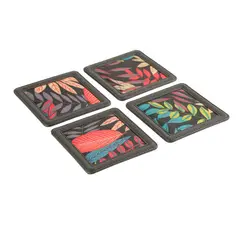 GENERICO - Portavaso 10X10 Cm En Seda Estampada Fondo Negro Y Ecocuero Negro