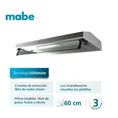 MABE - Campana Extractora De Pared 60cm Cm6040xv0 Motor Turbo Inoxidable