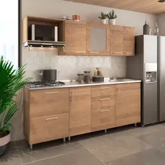 undefined - Cocina Integral Milán 2.10 Metros 6 Puertas 5 Cajones Rovere - Arena Incluye Mesón Poceta Derecha Con Estufa 4 Puestos A Gas