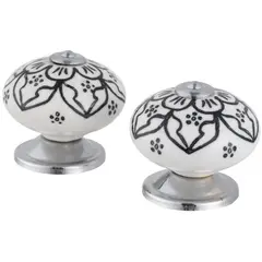 FIXSER - Pomo Porcelana 40Mm Flores Negras 2Und