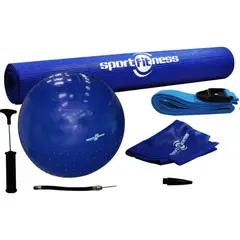 SPORTFITNESS - Kit De Yoga Fitness Azul Balón + Tapete + Inflador + Bandas