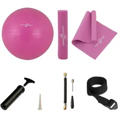 SPORTFITNESS - Kit De Yoga Fitness Rosa Balón + Tapete + Inflador + Bandas