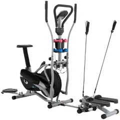 SPORTFITNESS - Elíptica De Felpa 4 En 1 Twister, Silla Y Escalador Y Mancuernas Con Monitor Y Audifonos Capacidad 90 Kg