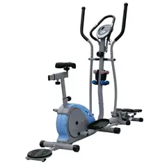 SPORTFITNESS - Elíptica Magnética 3 En 1 Twister, Escalador Plegable Y Mancuernas Con Monitor Capacidad 100 Kg Gris/Azul