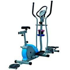 SPORTFITNESS - Elíptica Magnética 3 En 1 Twister, Escalador Plegable Y Mancuernas Con Monitor Capacidad 100 Kg Gris/Azul