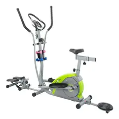 SPORTFITNESS - Elíptica Magnética 3 En 1 Twister, Escalador Plegable Y Mancuernas Con Monitor Capacidad 100 Kg Gris/Verde
