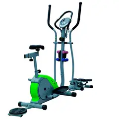 SPORTFITNESS - Elíptica Magnética 3 En 1 Twister, Escalador Plegable Y Mancuernas Con Monitor Capacidad 100 Kg Gris/Verde
