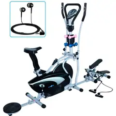 SPORTFITNESS - Elíptica De Felpa 4 En 1 Twister, Silla, Escalador, Bandas Y Mancuernas Con Monitor Y Audifonos Capacidad 90 Kg