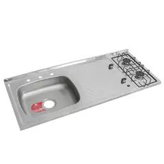 NORTH - Mesón Para Cocina 120X50 Cm Con 2 Puestos A Gas Poceta Izquierda Mezclador En Acero Inoxidable