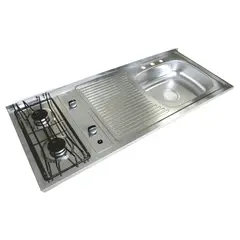NORTH - Mesón para Cocina 120x50 cm con 2 Puestos a Gas Poceta Derecha Mezclador en Acero Inoxidable