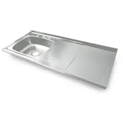 NORTH - Mesón para Cocina Liso 120x50 cm con Escurridor y Zona de Trabajo Poceta Izquierda Mezclador en Acero Inoxidable