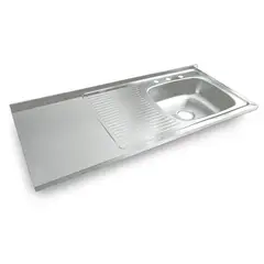 NORTH - Mesón para Cocina Liso 120x50 cm con Escurridor y Zona de Trabajo Poceta Izquierda Mezclador en Acero Inoxidable