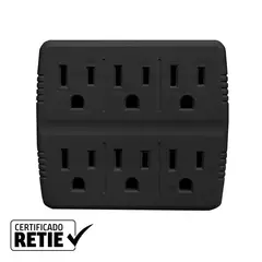 HALUX - Multitoma De Pared 6 Salidas P/Tierra Negra