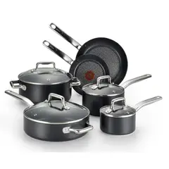 T-FAL - Juego De Ollas / Batería De Cocina 10 Piezas Antiadherente Prograde Negra