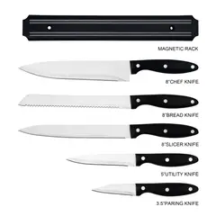 JUST HOME COLLECTION - Cuchillo x5 Unidades Acero Mango Negro Con Rack